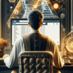 A steampunk style image depicting an SEO expert working at a computer. The image uses images of the human brain to try and impart the connection to psychology.